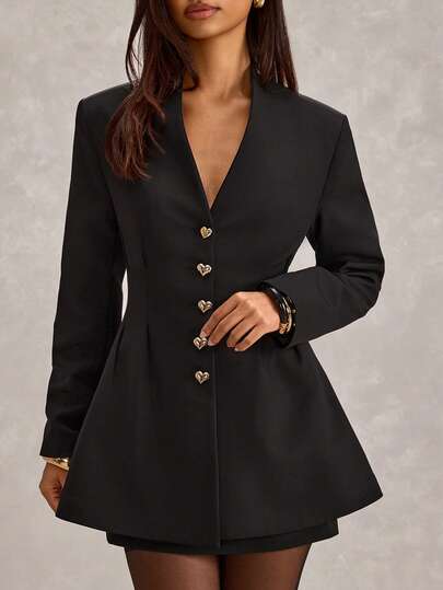 SHEIN Elegant Solid Color Cinched Waist Blazer
