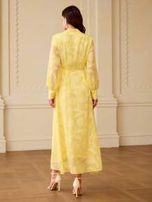 ZEYLAH Women's Elegant Commuter Solid Color Cutout Front Button Long Dress - Yellow - View 4