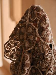 Swim Chiccia 女士优雅新款镂空沙滩罩衫，常规短袖钩针沙滩度假罩衫，夏季 - 棕色 - 查看 8