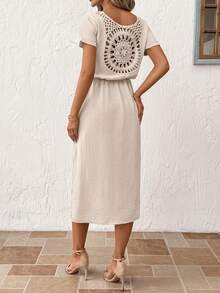 SHEIN Clasi 女士休闲舒适春夏中长连衣裙，优雅度假装 - 杏色 - 查看 8