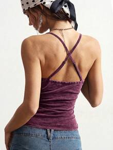 Bohemela 女士纯色针织修身吊带背心 - 淺灰紫 - 查看 2
