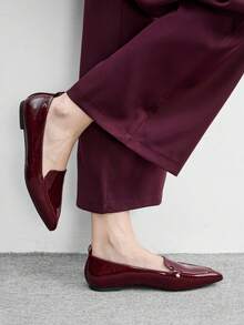 CUCCOO BIZCHIC Zapatos de mujer de punta para uso diario y casual, tipo bailarinas - Burdeos - Ver 5