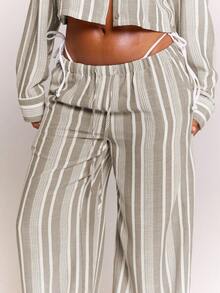 MUSERA Textured Linen Stripe Wide Leg Drawstring Trouser Co-Ord Bottoms Only Spring Summer Beachwear Holiday Vacation Cute Casual - Multicolor - View 5