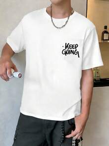 Manfinity Dauomo Men's Casual T-Shirt, Round Neck Letter Print Pocket Design, Minimalist Loose Fit T-Shirt, Fashion For Men, Summer - Multicolor - View 3