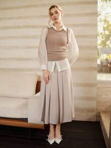 Anewsta Women's Elegant Modern All-Match Versatile Layering Khaki Knit Tank Top - Khaki - View 7