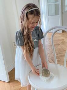 DAZY Girls Toddler Round Neck Bubble Short Sleeve Dress, Fall - Grey - View 1