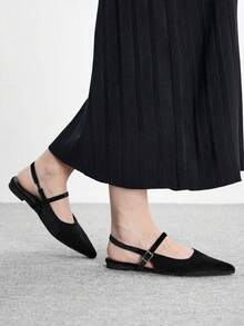 CUCCOO BIZCHIC Women's Black Suede Minimalist Basic Pointed Toe Shoes For Commuting - Black - View 3