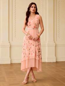 ZEYLAH Women's Elegant Floral Mid-Length Dress - Dusty Pink - View 1