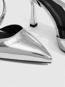CUCCOO SZL Women's Silver Pointed Toe Hollow Out Stiletto Heel Slip-On Pumps - Silver - View 5