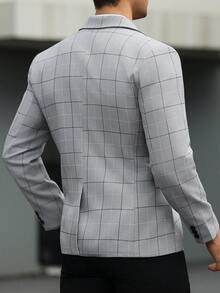 Manfinity Mode Men's Business Commute Plaid Suit Jacket - Grey - View 2