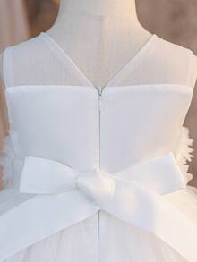 Glamorique Kids Baby Girls' Multilayer Tulle Flower Girl Wedding Dress, 3D White Flower Puffy Princess Soft Cute Party Dress - White - View 3