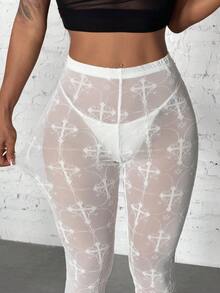 StreetHx Quần legging nữ màu đen xuyên thấu, chất liệu lưới, họa tiết punk. - trắng - Xem 4