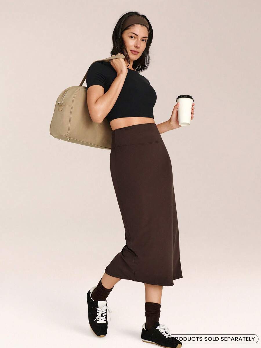 GLOWMODE Metro Moves 吸湿速干 UPF 50+ 塑形收腹长裙，日常休闲街头风 - 棕色 - 查看 1