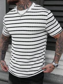 Manfinity CasualCool 男士条纹圆领休闲百搭日常短袖T恤 - 彩色 - 查看 3