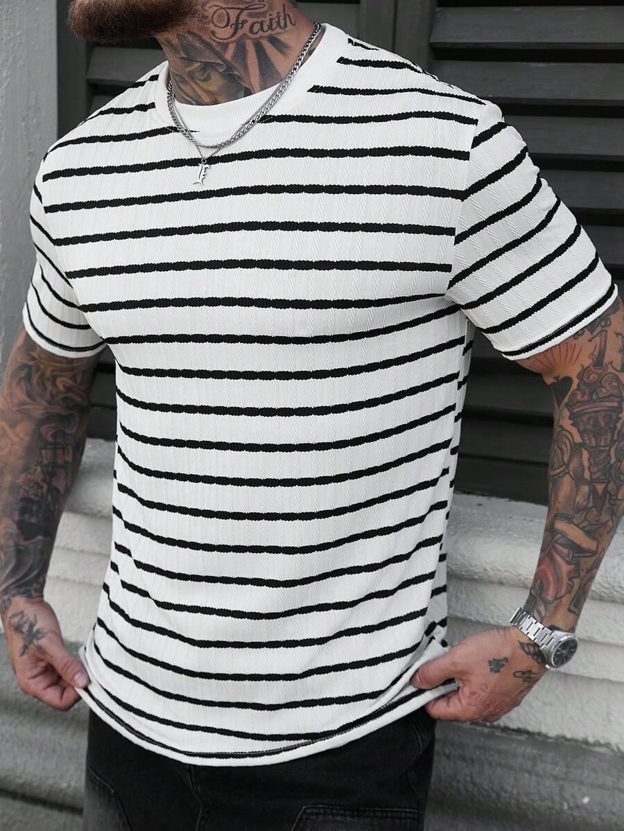 Manfinity CasualCool 男士条纹圆领休闲百搭日常短袖T恤 - 彩色 - 查看 1
