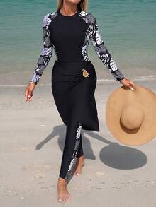 Swim Mulvari Bộ đồ bơi Burkini thanh lịch cho kỳ nghỉ hè trên bãi biển, kèm váy che ngoài. - màu đen - Xem 3