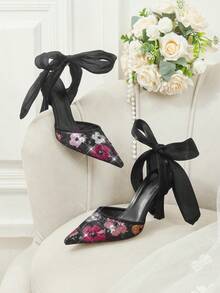 CUCCOO HITCHD Women Shoes Pointed Stilettos Wedding Banquet Party Elegance Wedding Shoes Summer Shoes Bride Shoes - Black - View 2