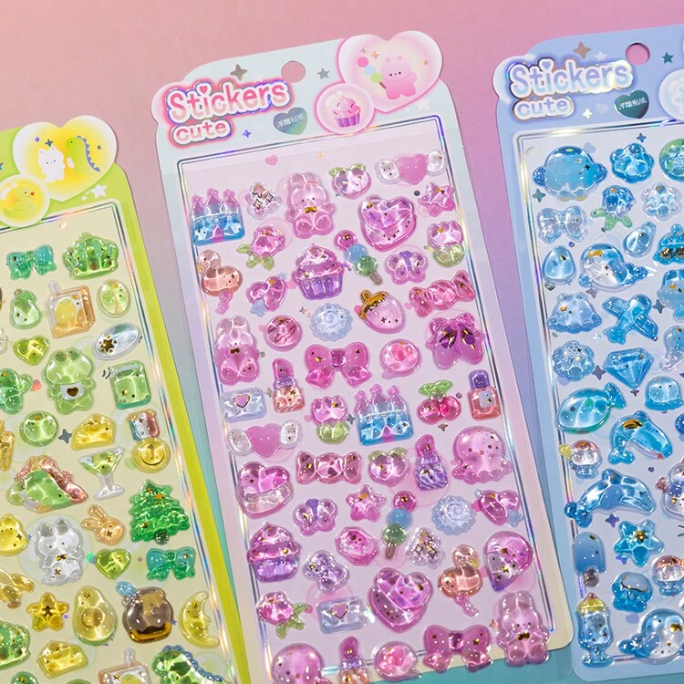 1张/4张3D立体浮雕贴纸 - 可爱猫咪、恐龙、兔子、企鹅卡通动物装饰贴纸，DIY剪贴簿材料 - 彩色 - 查看 2