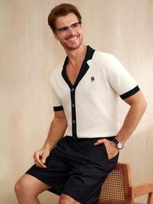 Manfinity CityGents Camiseta de punto de manga corta con ribete de contraste casual y para ir al trabajo, primavera/verano - Multicolor - Ver 5