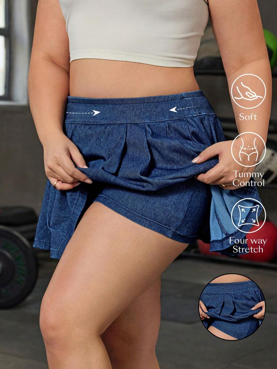 Flexra Plus Size Women's Casual Elastic Denim Shorts - Dark Wash - View 1