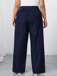 Elenzga Plus Size Women Elegant Comfortable Dark Blue Non-Stretch Flare Jeans - Dark Wash - View 2