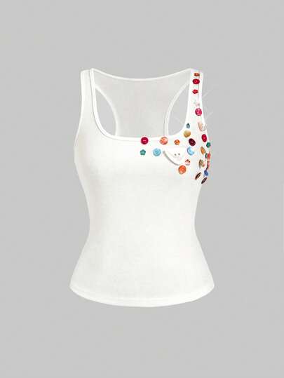 ROMWE Avant Y2K Colorful Button Crop Top, Retro Midriff-Baring Tank