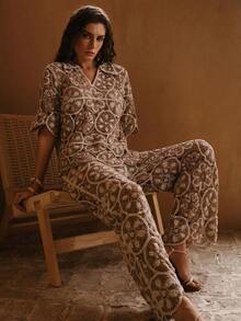 Swim Chiccia 女士优雅新款镂空沙滩罩衫，常规短袖钩针沙滩度假罩衫，夏季 - 棕色 - 查看 6