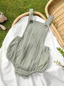 SHEIN Vintaside Kids 男婴纯色口袋休闲百搭日常穿连体衣 - 綠色 - 查看 4