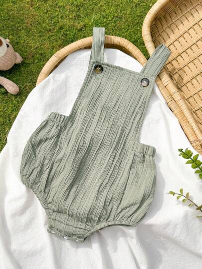 SHEIN Vintaside Kids 男婴纯色口袋休闲百搭日常穿连体衣