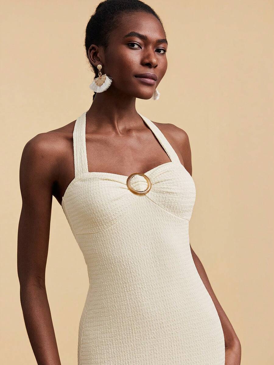 Travachic Vestido ajustado de unicolor con dobladillo en forma de cola de pez - Albaricoque - Ver 1