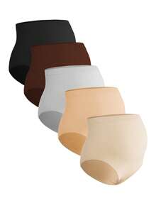 Moonlight&Mama 5条/包 大码无缝高腰孕妇内裤，高弹力，优雅柔软，无束缚感，简约舒适，日常穿着 - 彩色 - 查看 3