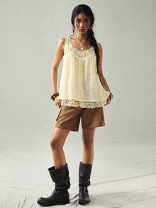 SoleilVie Women's Minimalist Patchwork Trim Camisole - Light Yellow - View 4