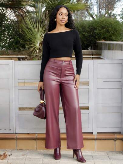 Yess Loren 女式复古 PU 皮裤