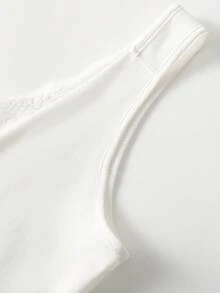 EMERY ROSE Women's Solid Color Contrast Lace Fitted Camisole - White - View 4