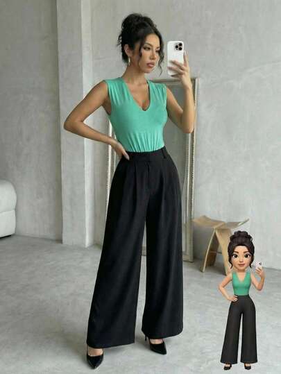 Body pantiblusa dama mujer escote V sin mangas corte ajustado básico versátil outfits modernos femeninos casual