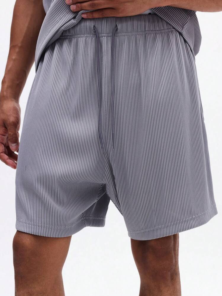 Men's Ribbed Crew Neck T-Shirt And Matching Shorts Two Piece Casual Lounge Set Summer Comfort Wear