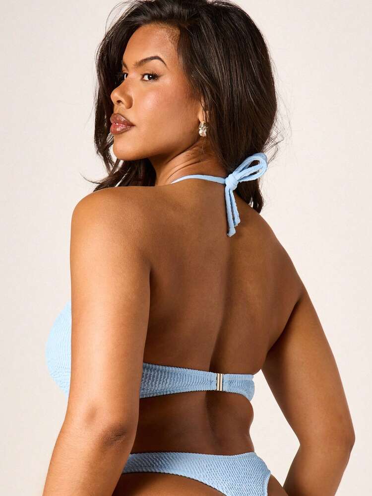 Missguided x Playboy Women Ribbed Cut Out Halter Monokini One Piece Swimsuit With Tie Back Detail Summer Beach Pool Vacation Swimwear