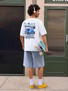 Open Phase ONE WAVE Men's Casual Versatile Simple English Slogan & Car Graphic Short Sleeve T-Shirt - White - View 7