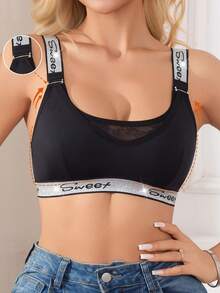 Bộ áo ngực và quần lót bầu có ren hoa thoải mái, có thể tháo rời. - màu đen - Xem 3