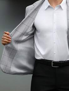 Manfinity Mode Men's Business Commute Plaid Suit Jacket - Grey - View 4