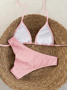 Swim Vcay 2026 Spring/Summer Women's Spaghetti Strap Halter Neck Black Base White Polka Dot Random Print Sweet Cute Side High Cut Bikini Swimwear 2-Piece Set Vacation Bikini Set Pink Bikini Set High Leg Bikini Set Modest Bikini Set Bikini Set - Pink - View 2