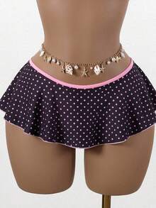 Bonvoyette 2026 Spring/Summer Springbreak Women Beachwear 2pcs Set, Spaghetti Strap Polka Dot Print Top And Ruffle Trim Contrast Color Bikini Bottoms, Beach Vacation Bikini Set Polka Dot Bathing Suit - Multicolor - View 6