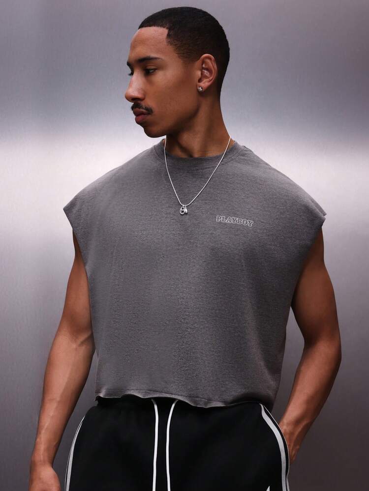 PLAYBOY X SUMWON Bunny Logo Grey Tank Top With Metal Eyelet Details Graphic Sleeveless Vintage Streetwear Summer Casual