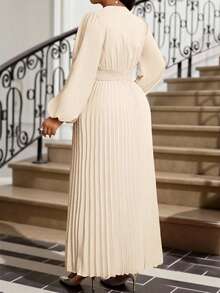 Fleurora Abito plissettato kaki di taglia comoda, alla moda per l'estate, abiti da chiesa per donne, abito estivo da festival, abito primaverile, abito da festa, abito elegante da festa, abito da ospite di matrimonio per donne, abiti eleganti per donne, abito da laurea, abito per la festa della mamma - Cachi - Visualizzare 2
