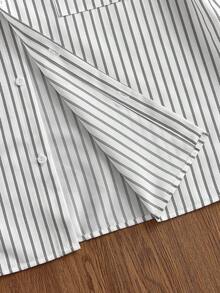 Manfinity Unisex Men's Casual Striped Letter Embroidery Short Sleeve Shirt, Summer - Black and White - View 6