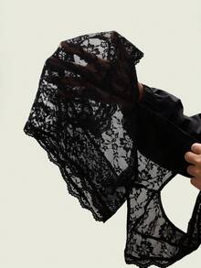 SoleilVie 女士蕾丝边V领露背优雅衬衫 - 黑色 - 查看 7