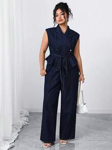 Elenzga Plus Size Women Elegant Comfortable Dark Blue Non-Stretch Flare Jeans - Dark Wash - View 3