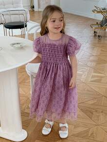 DAZY Girls Toddler Floral Petal Sleeve Cute Casual Dress, Fall - Pink and Purple - View 3