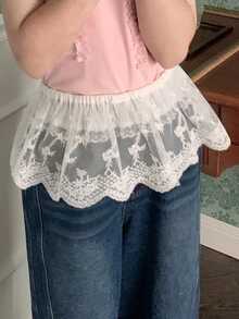 DAZY Girls' White Lace Mesh Skirt, Layered Tie-Waist Skirt With Atmosphere, Suitable For Summer - White - View 1