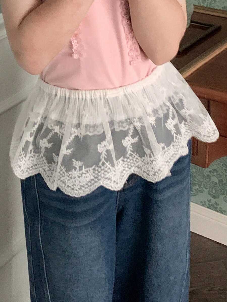 DAZY Girls' White Lace Mesh Skirt, Layered Tie-Waist Skirt With Atmosphere, Suitable For Summer - White - View 1